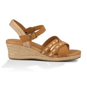 UGG Mairi EspadrilleWomens Tan Leather Wedge Heel Sandals Sz 9.5 Jute